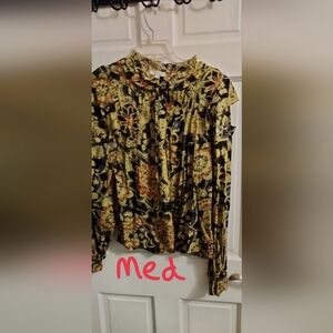Chic Floral Women's Blouse in Yellow and Black